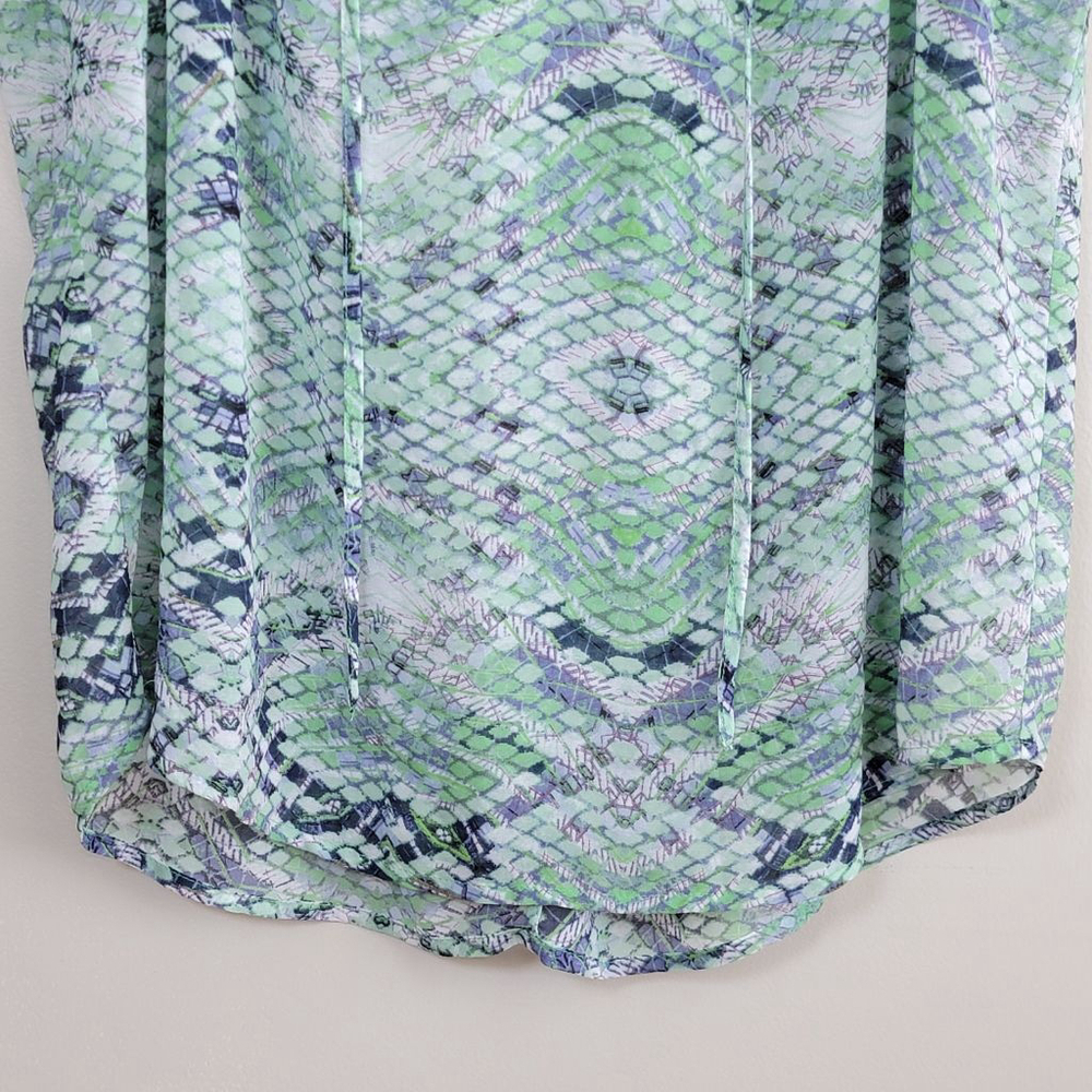 Cabi #746 Sheer Darby Snake Print Cap Sleeve V Neck Blouse Top Beachy Shirt L - Picture 6 of 10